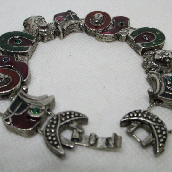 Western Slide Bracelet Rhinestone Enamel Charm Silver Tone Bracelet - Picture 8 of 9